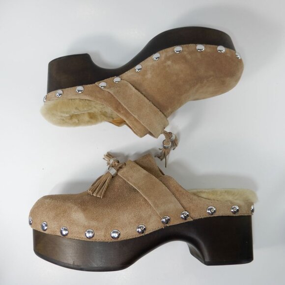 Rag & Bone Johannes Suede Shearling Tassel Clogs Size 40 10 Chunky NEW $475 - Picture 11 of 14